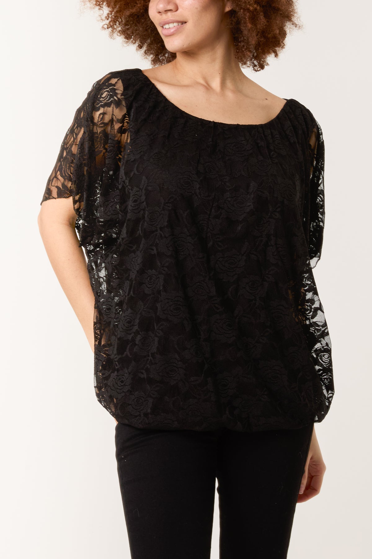 Angel Sleeve Waistband Lace Top