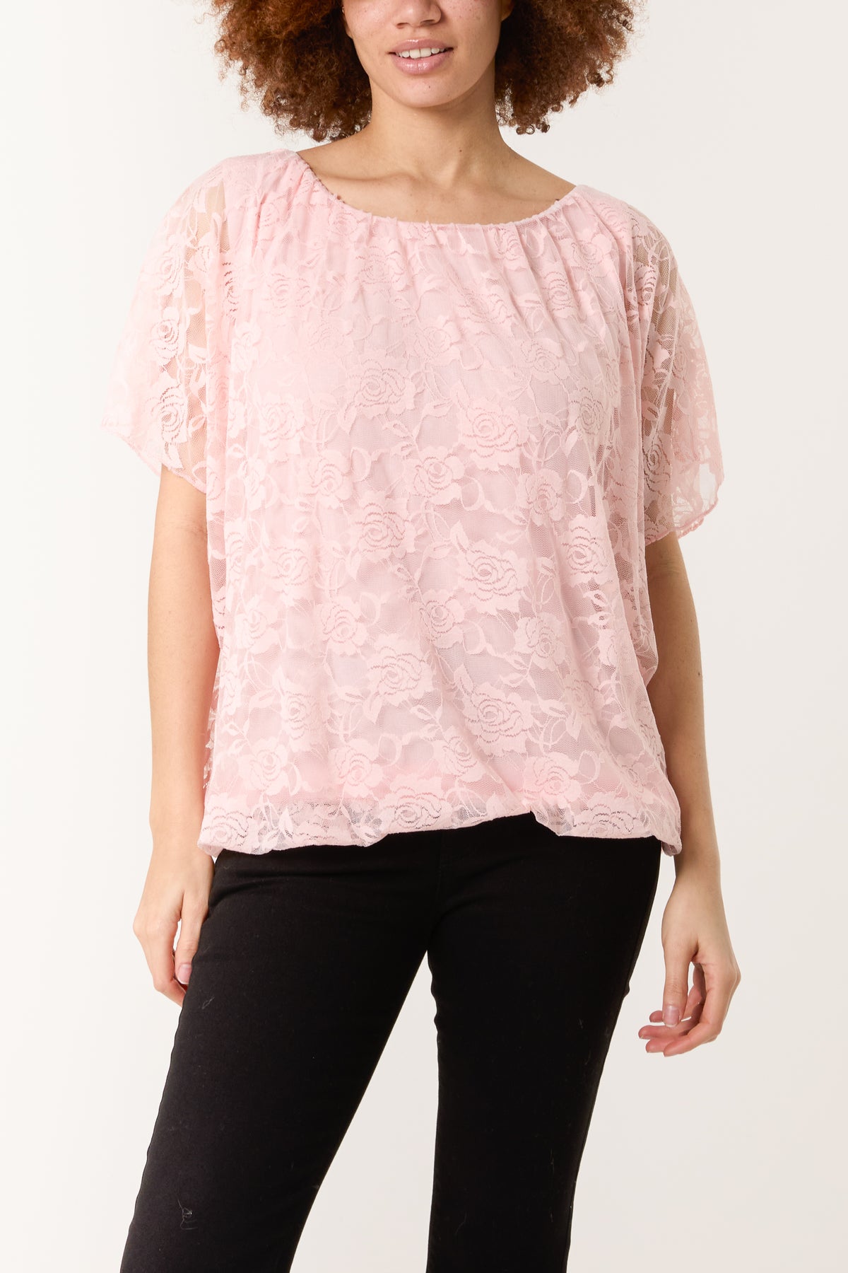 Angel Sleeve Waistband Lace Top