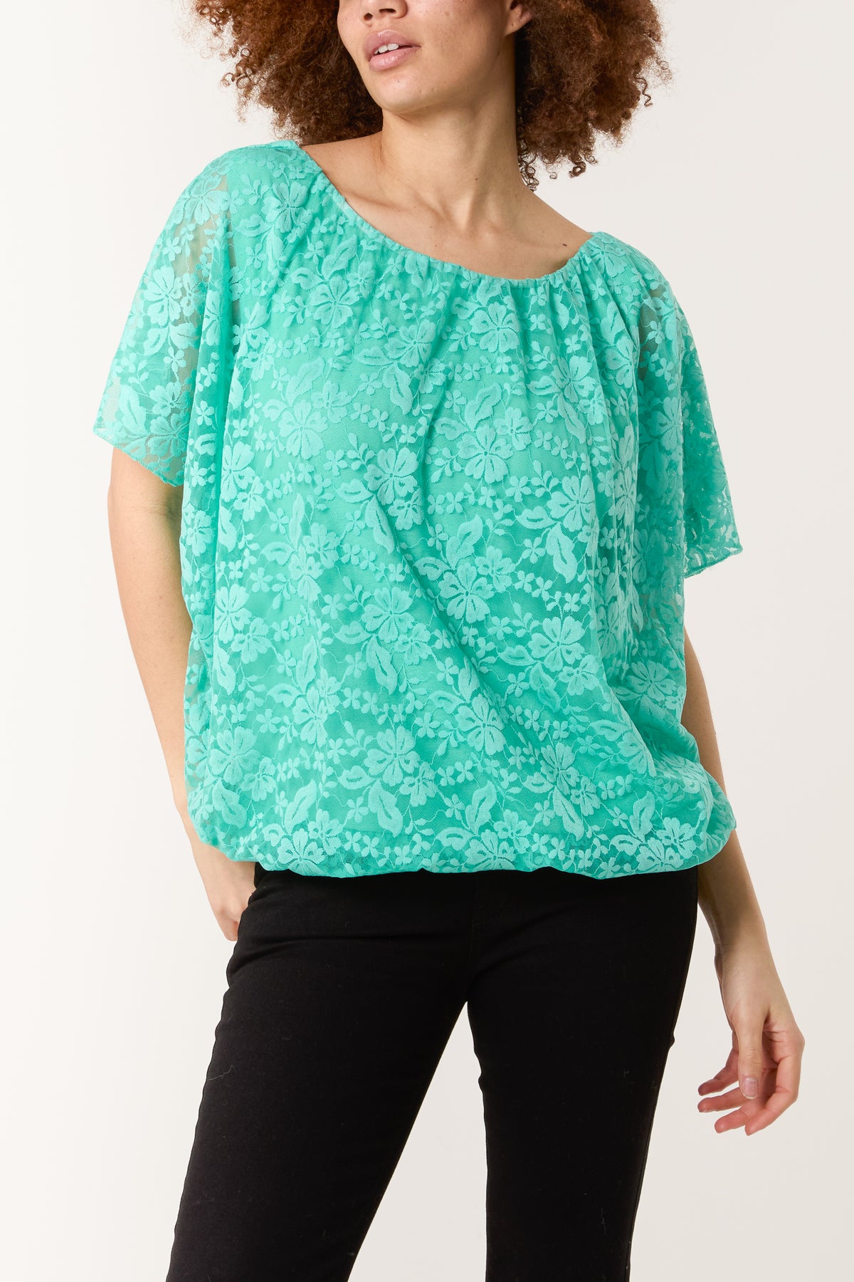 Angel Sleeve Waistband Lace Top