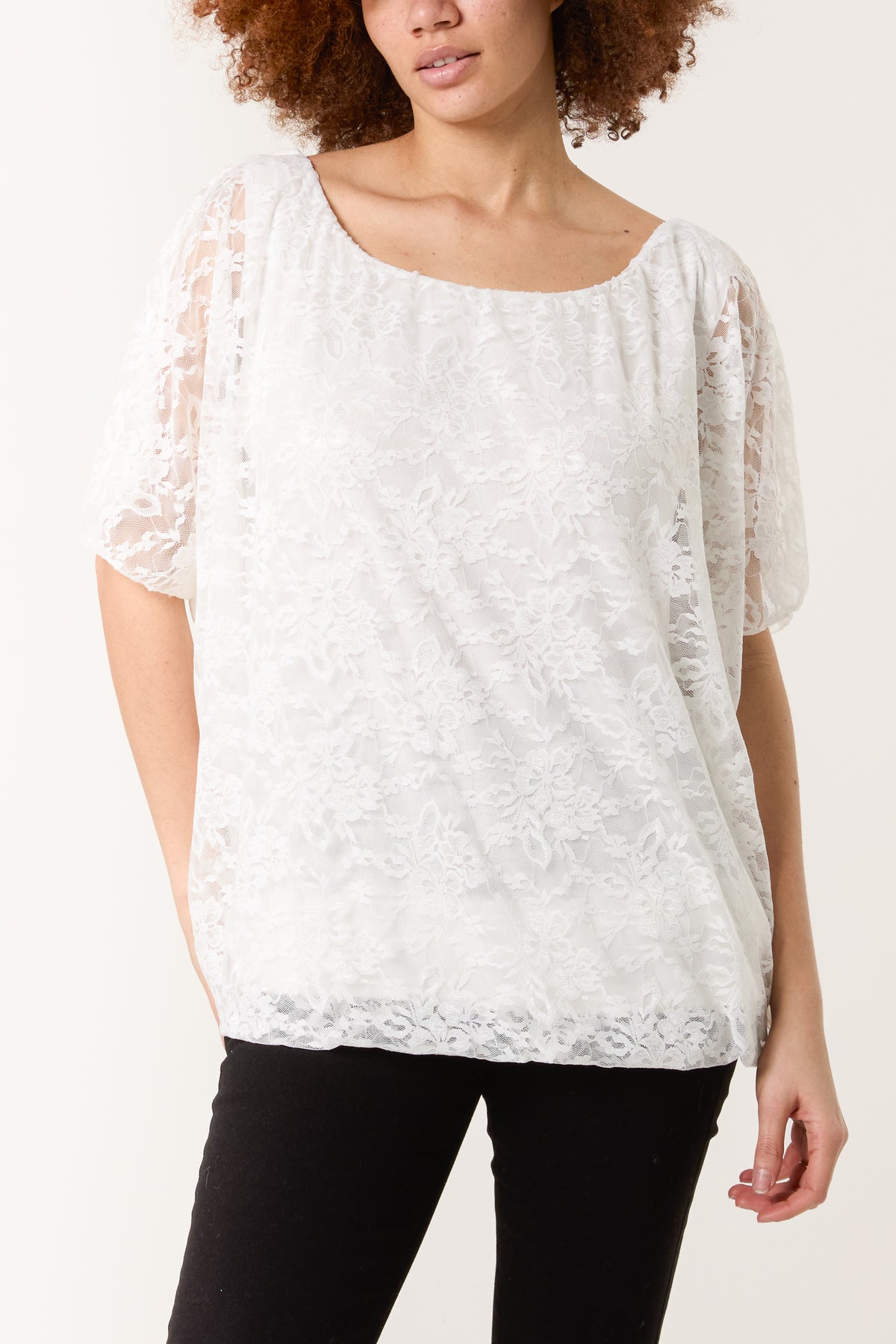 Angel Sleeve Waistband Lace Top