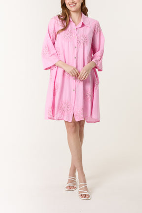 Sequin Daisy Cotton Dobby Shirt Dress