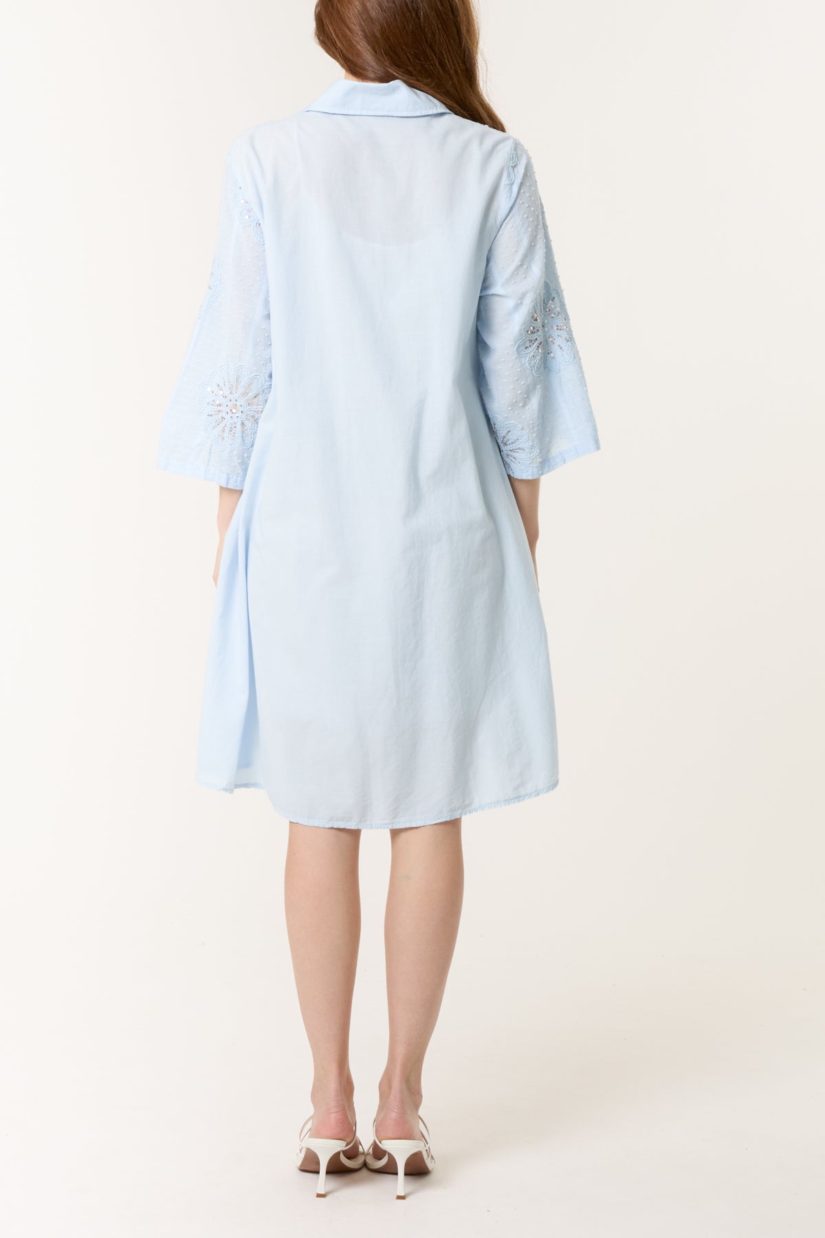 Sequin Daisy Cotton Dobby Shirt Dress