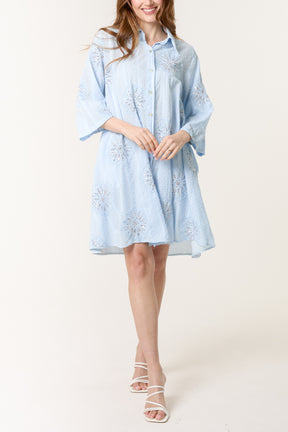 Sequin Daisy Cotton Dobby Shirt Dress