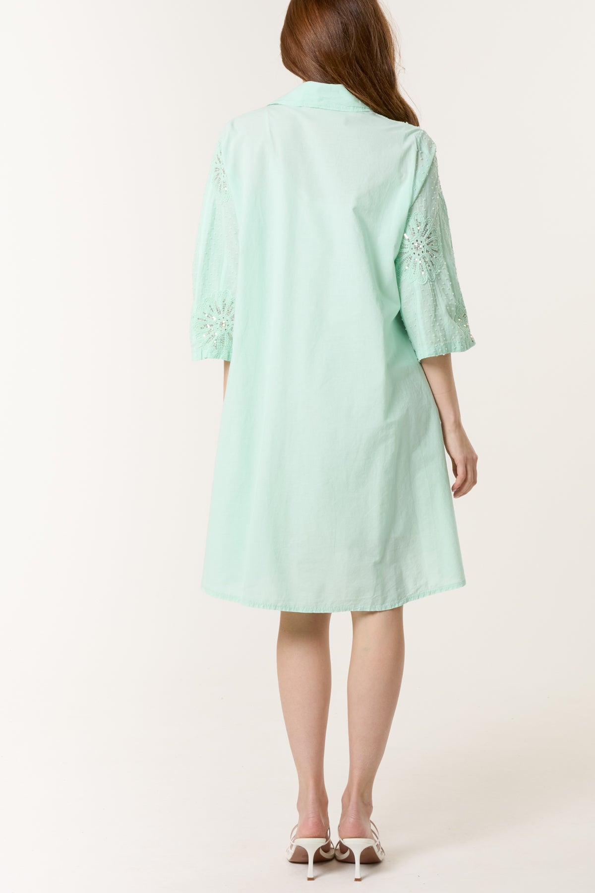 Sequin Daisy Cotton Dobby Shirt Dress