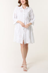 Sequin Daisy Cotton Dobby Shirt Dress