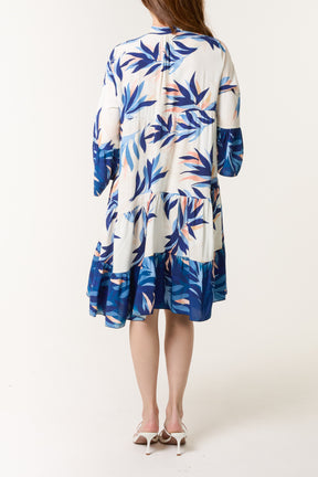 Leaves Print Tiered Mini Dress