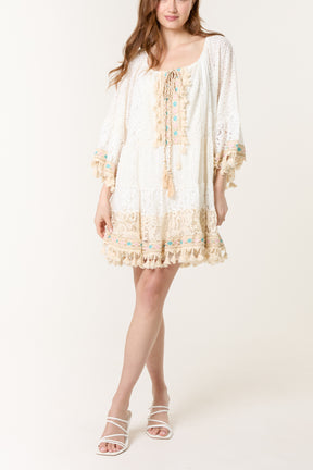 Colourful Tassel & Embroidery Lace Mini Dress