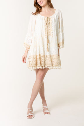 Tassel & Embroidery Lace Mini Dress