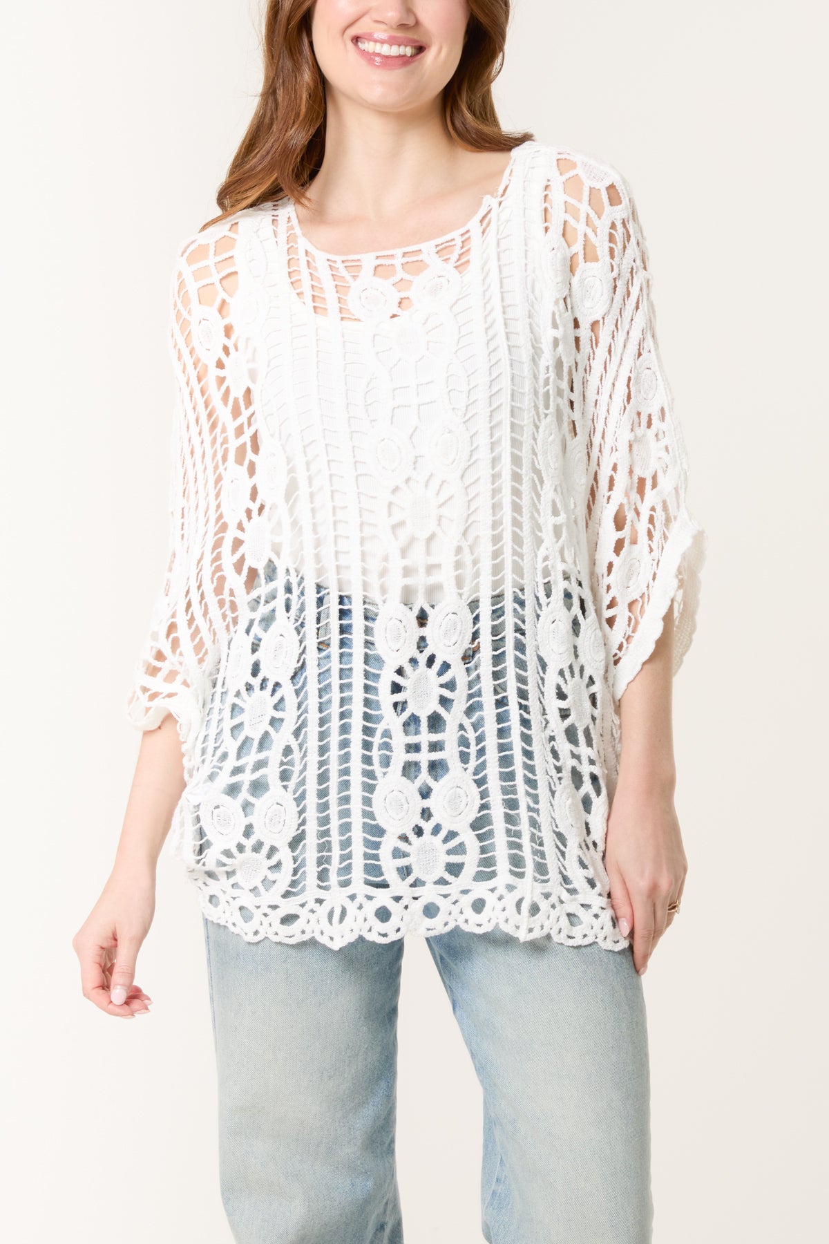 Vertical Design Crochet Batwing Top