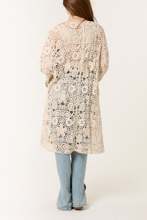 Longline Floral Crochet Cardigan