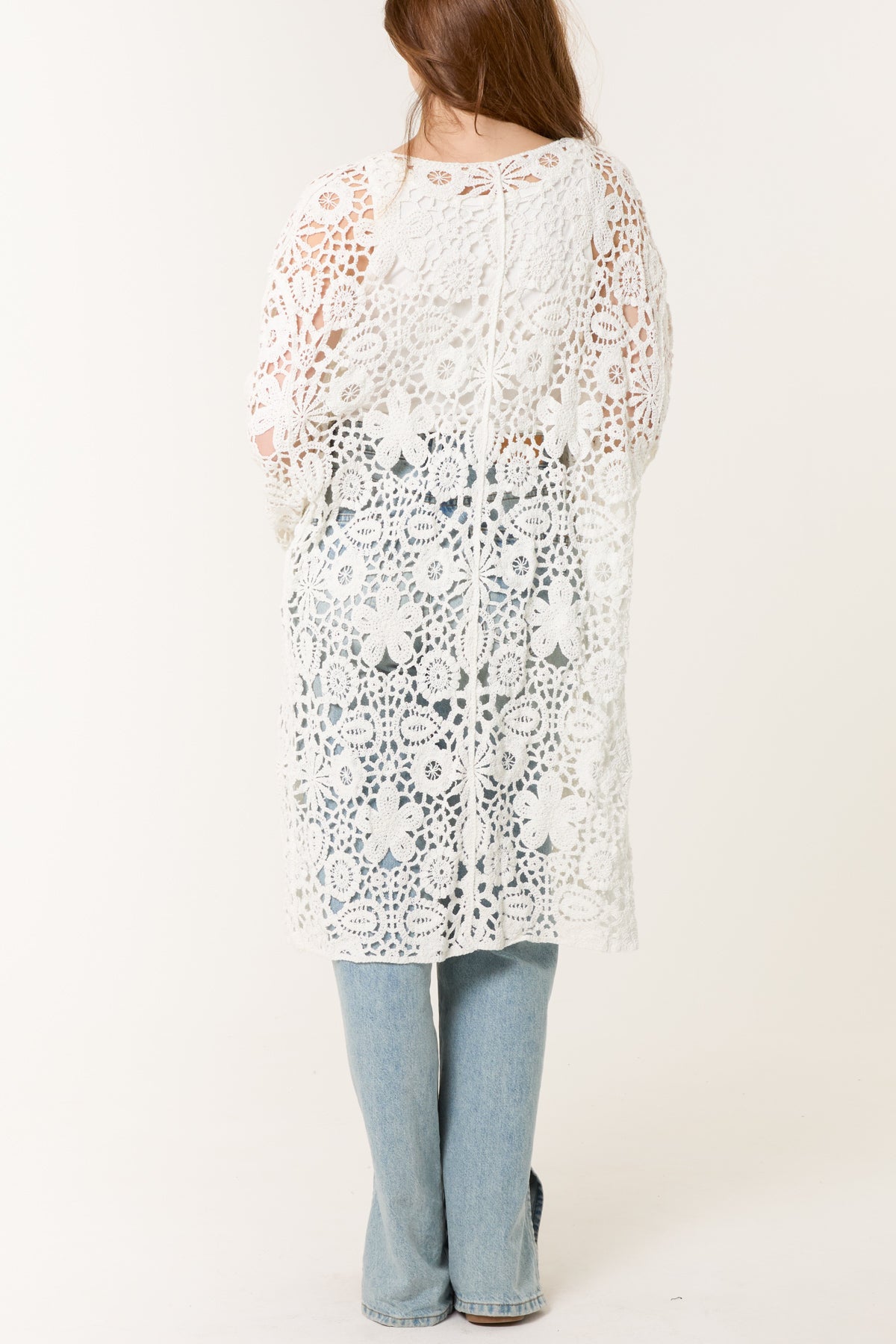 Longline Floral Crochet Cardigan