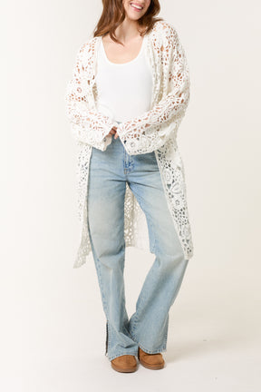 Longline Floral Crochet Cardigan