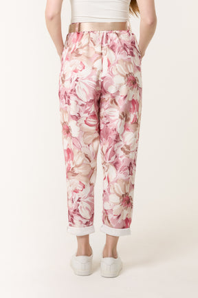 Peony Print Soft Touch Belted Trousers