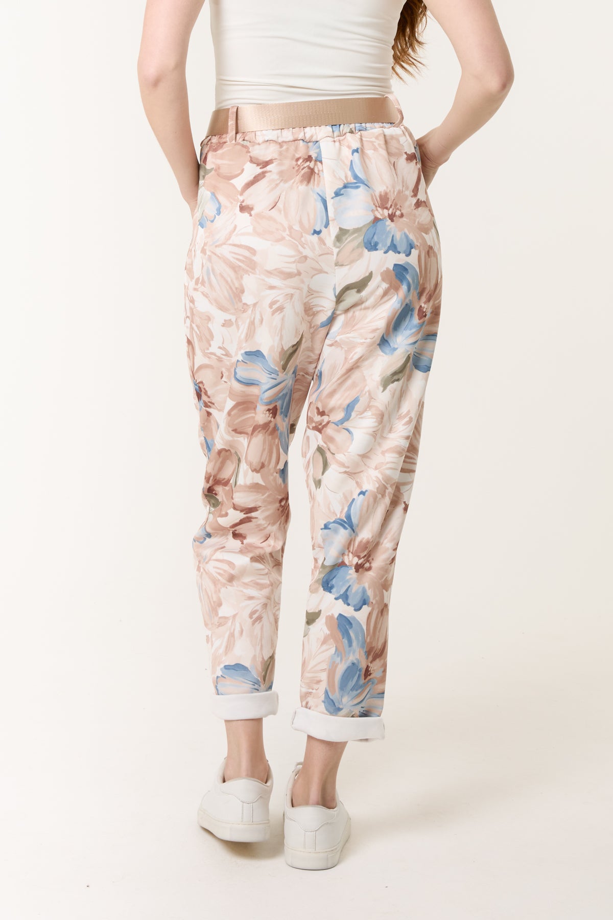 Peony Print Soft Touch Belted Trousers