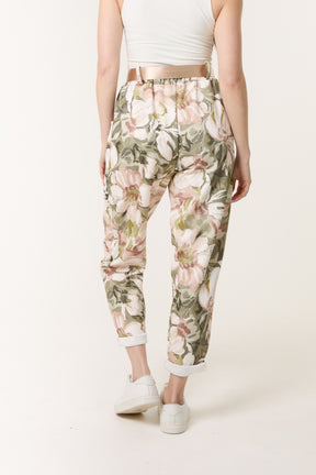 Peony Print Soft Touch Belted Trousers