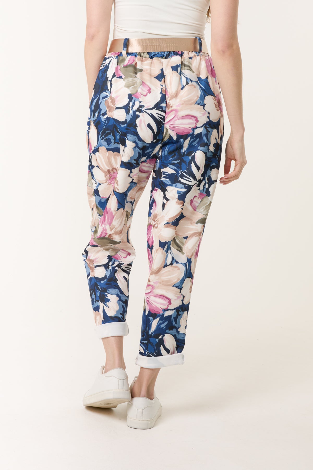 Peony Print Soft Touch Belted Trousers