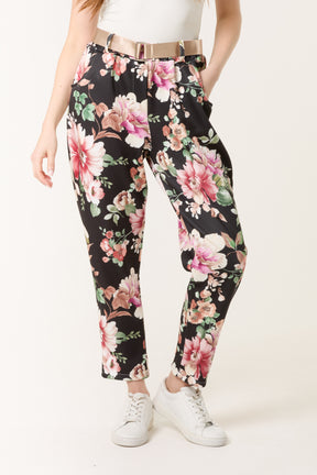 Floral Print Soft Touch Belted Trousers