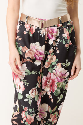 Floral Print Soft Touch Belted Trousers