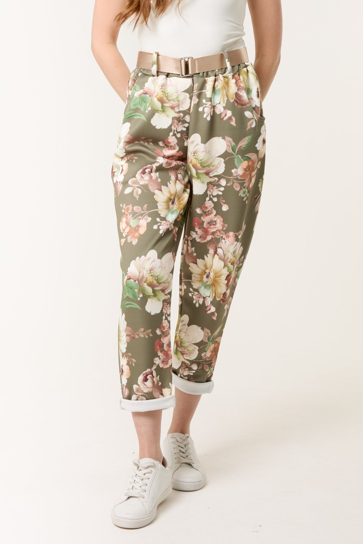 Floral Print Soft Touch Belted Trousers