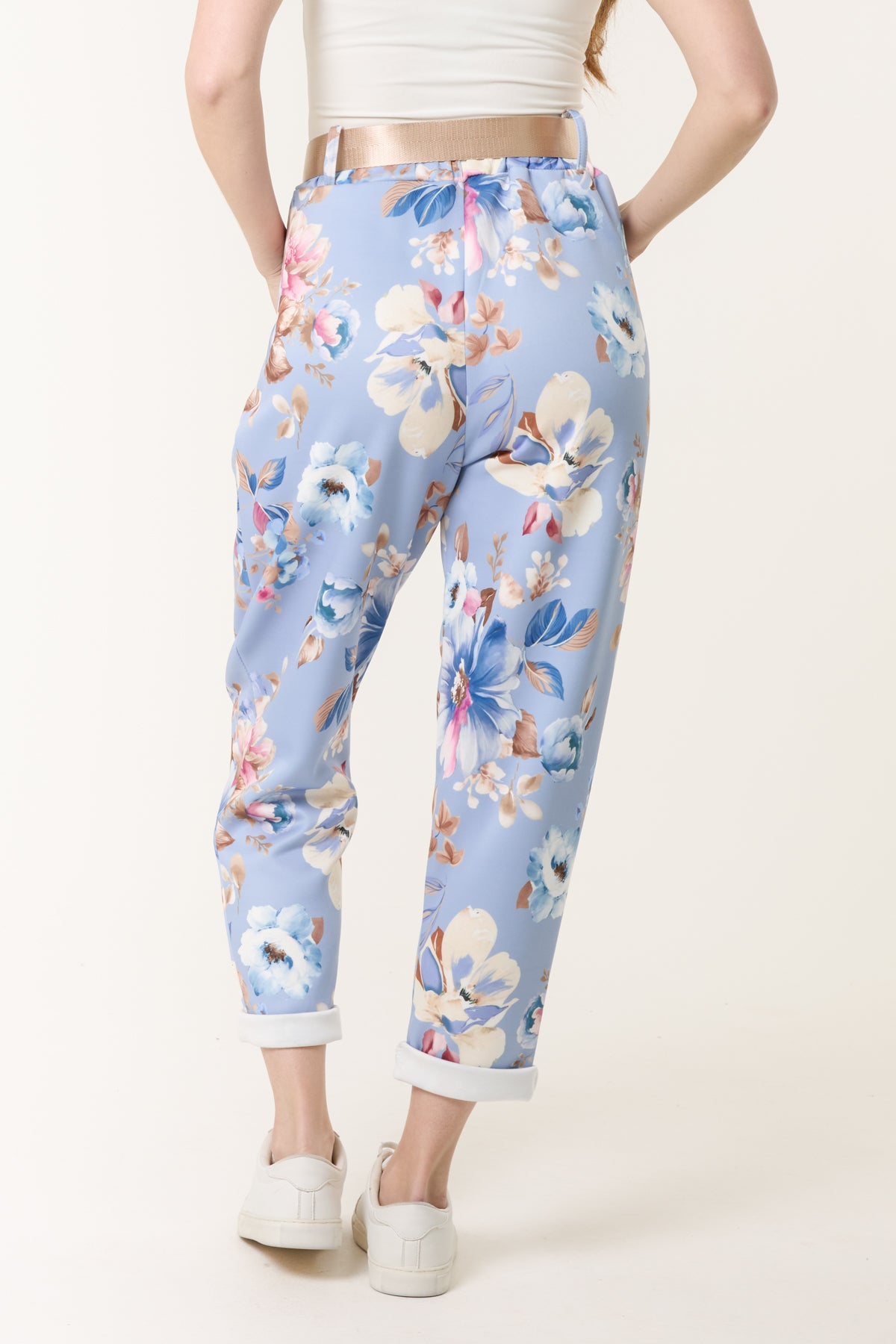 Floral Print Soft Touch Belted Trousers