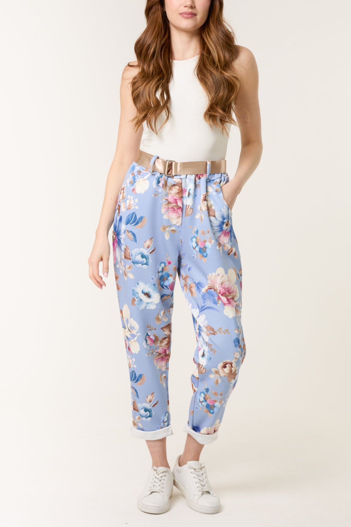 Floral Print Soft Touch Belted Trousers