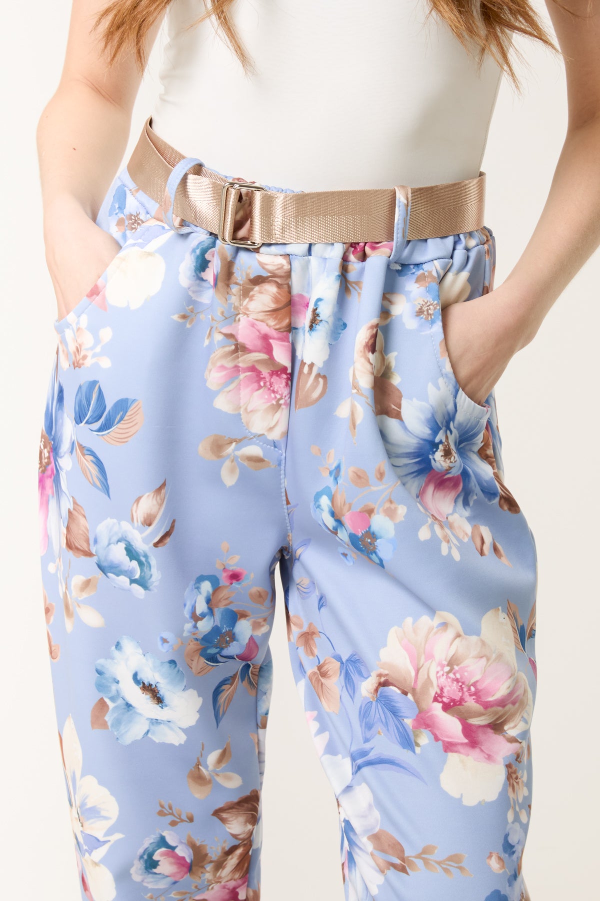 Floral Print Soft Touch Belted Trousers