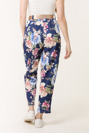 Floral Print Soft Touch Belted Trousers