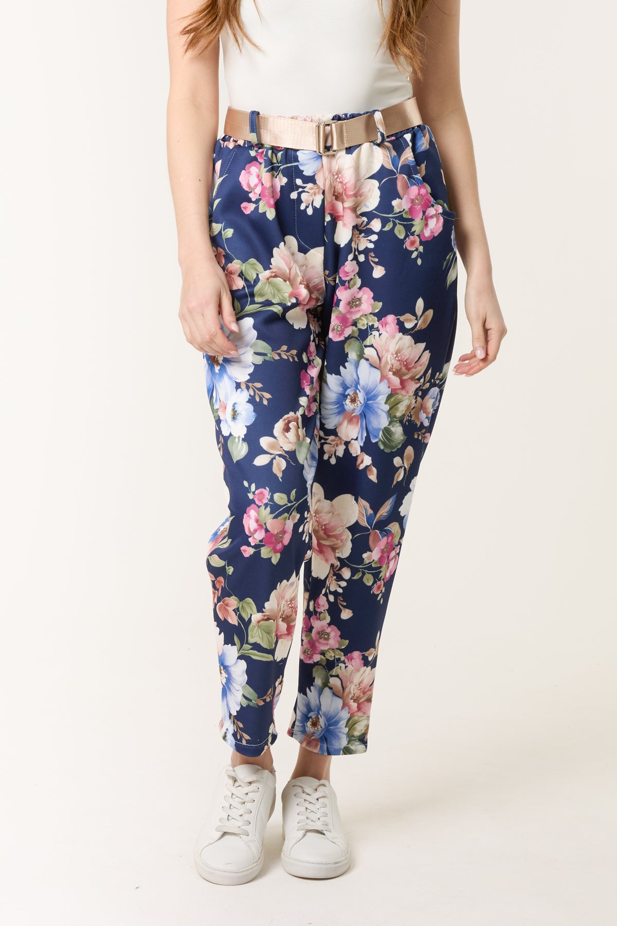 Floral Print Soft Touch Belted Trousers