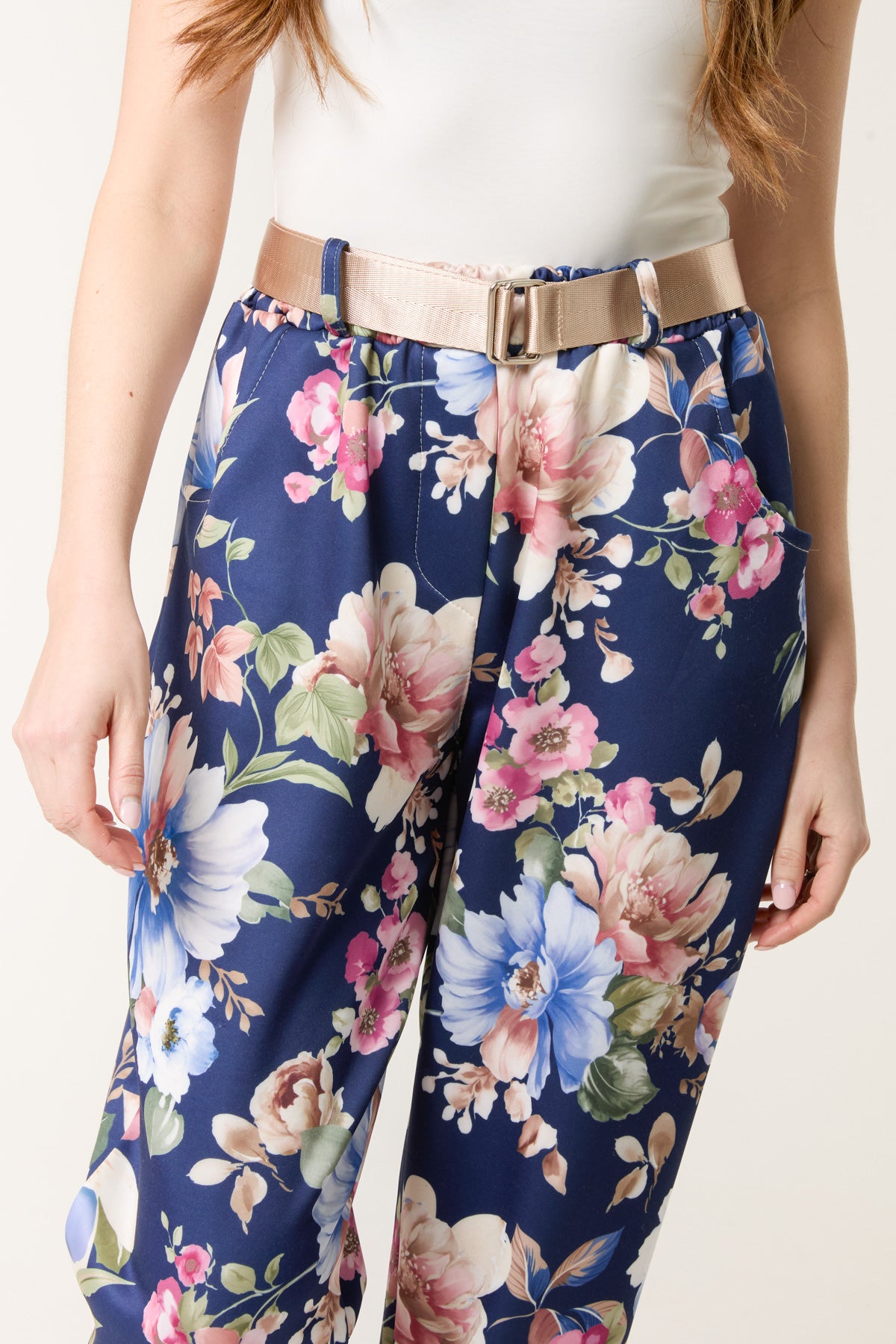 Floral Print Soft Touch Belted Trousers