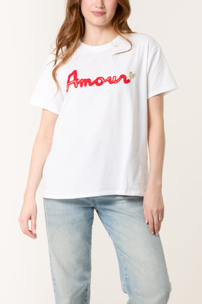 Flocking "AMOUR" Short Sleeve T-Shirt