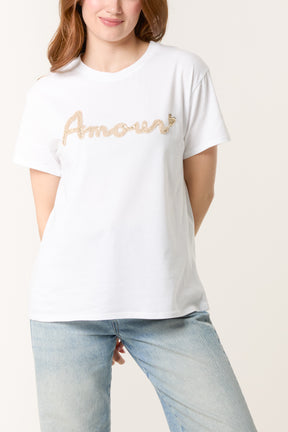 Flocking "AMOUR" Short Sleeve T-Shirt