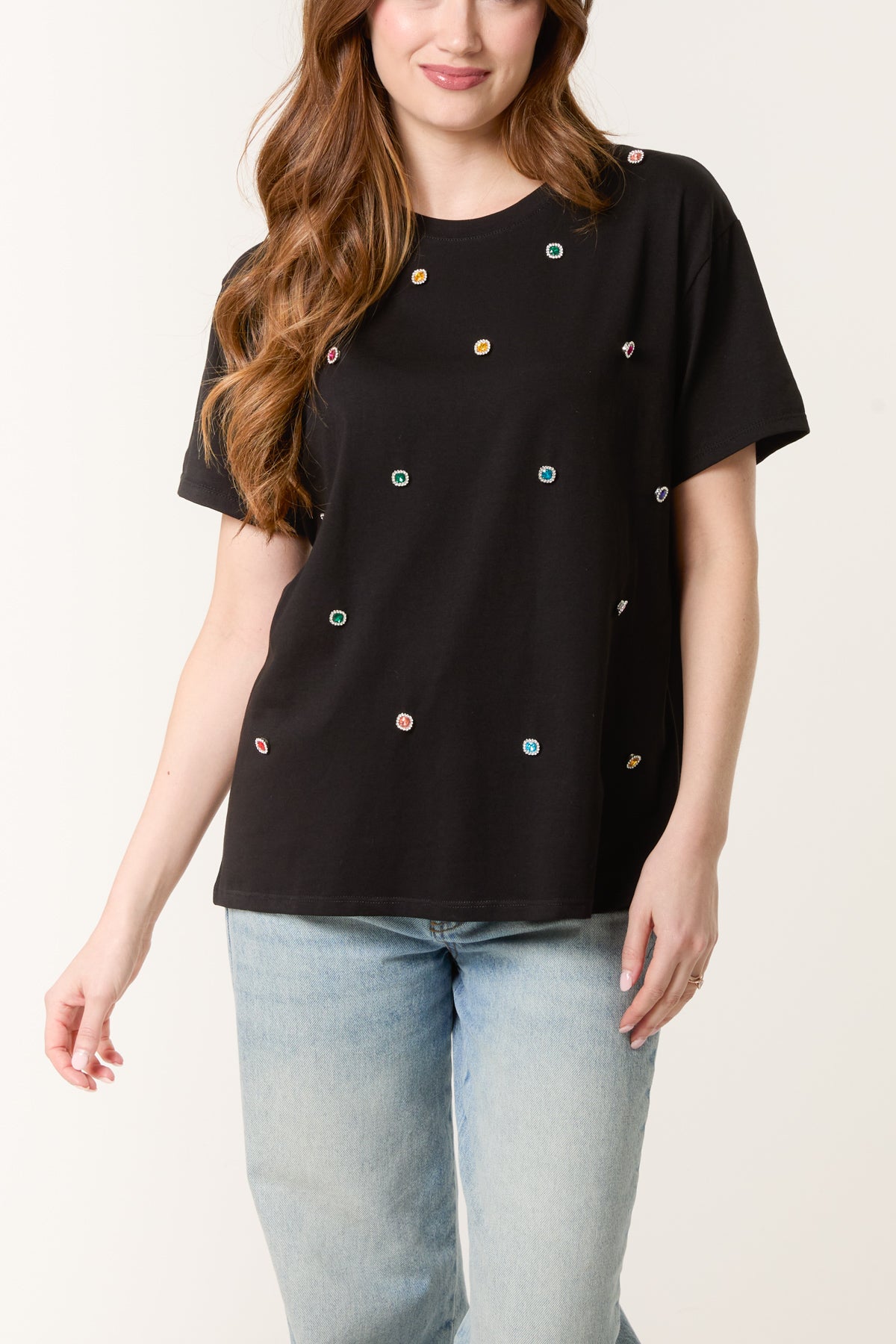 Multicolour Diamante Short Sleeve Top