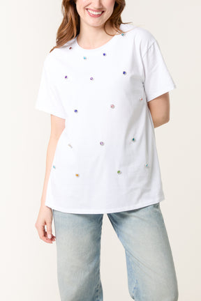 Multicolour Diamante Short Sleeve Top