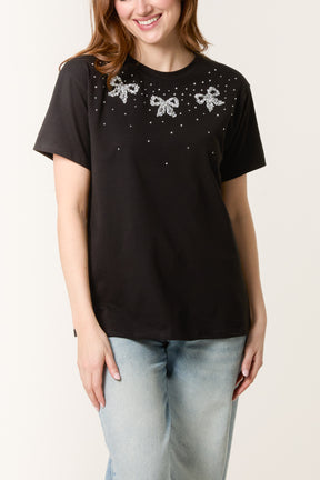 Diamante Bows Short Sleeve T-Shirt