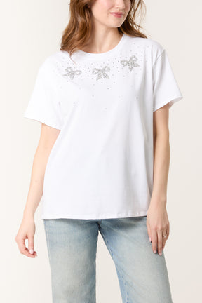 Diamante Bows Short Sleeve T-Shirt