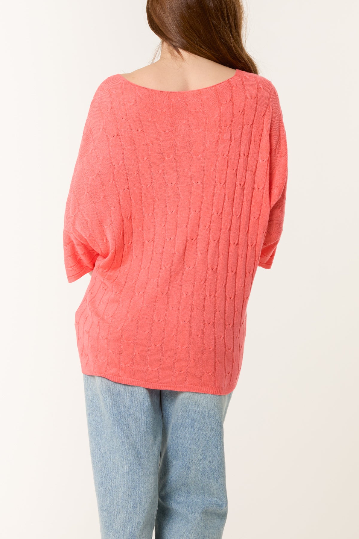 V-Neck Cable Knit 3/4 Sleeve Jumper