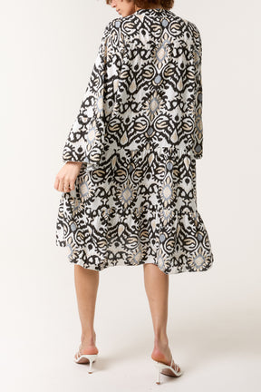 Ikat Print Tiered Midi Dress