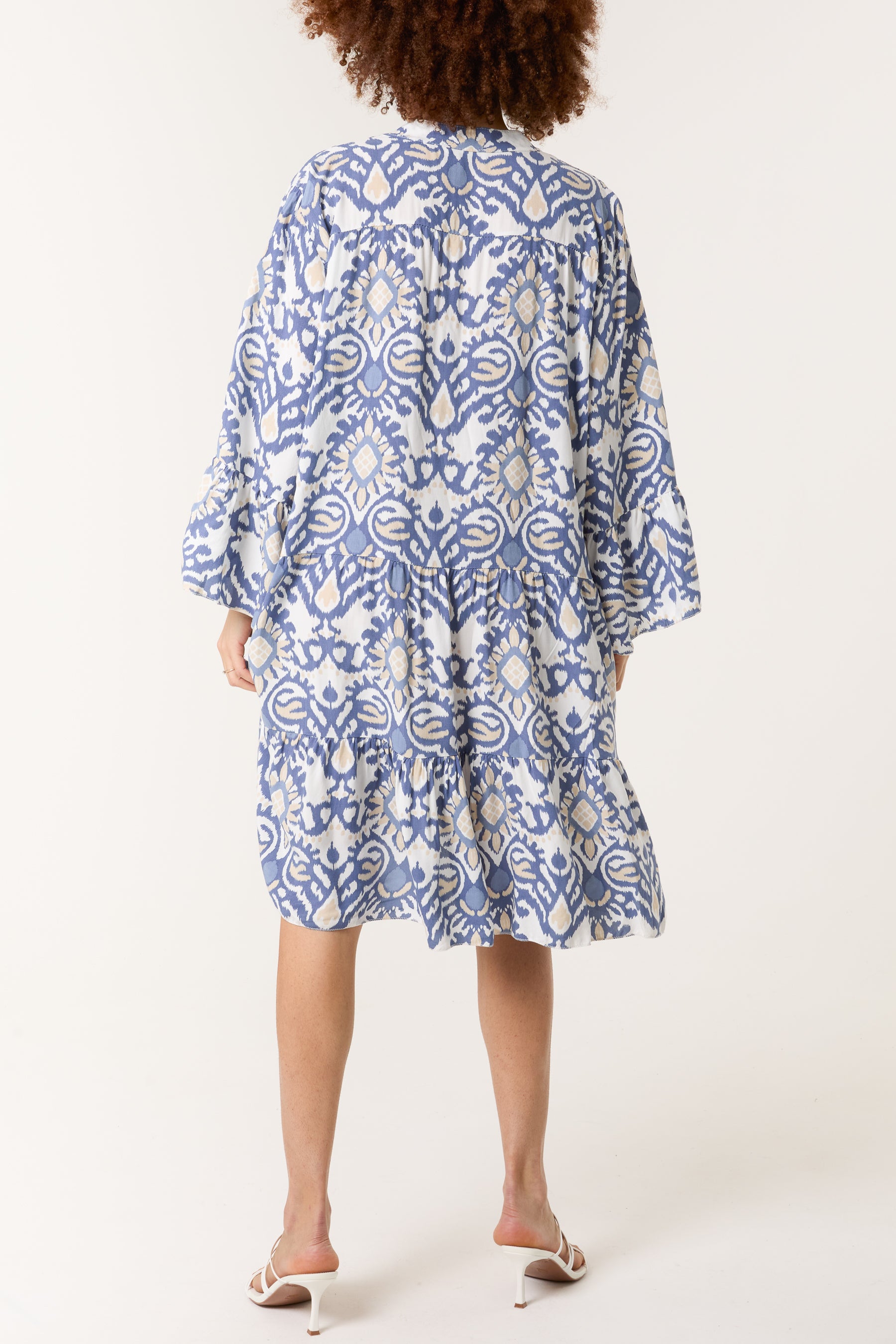 Ikat Print Tiered Midi Dress