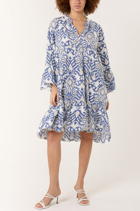 Ikat Print Tiered Midi Dress