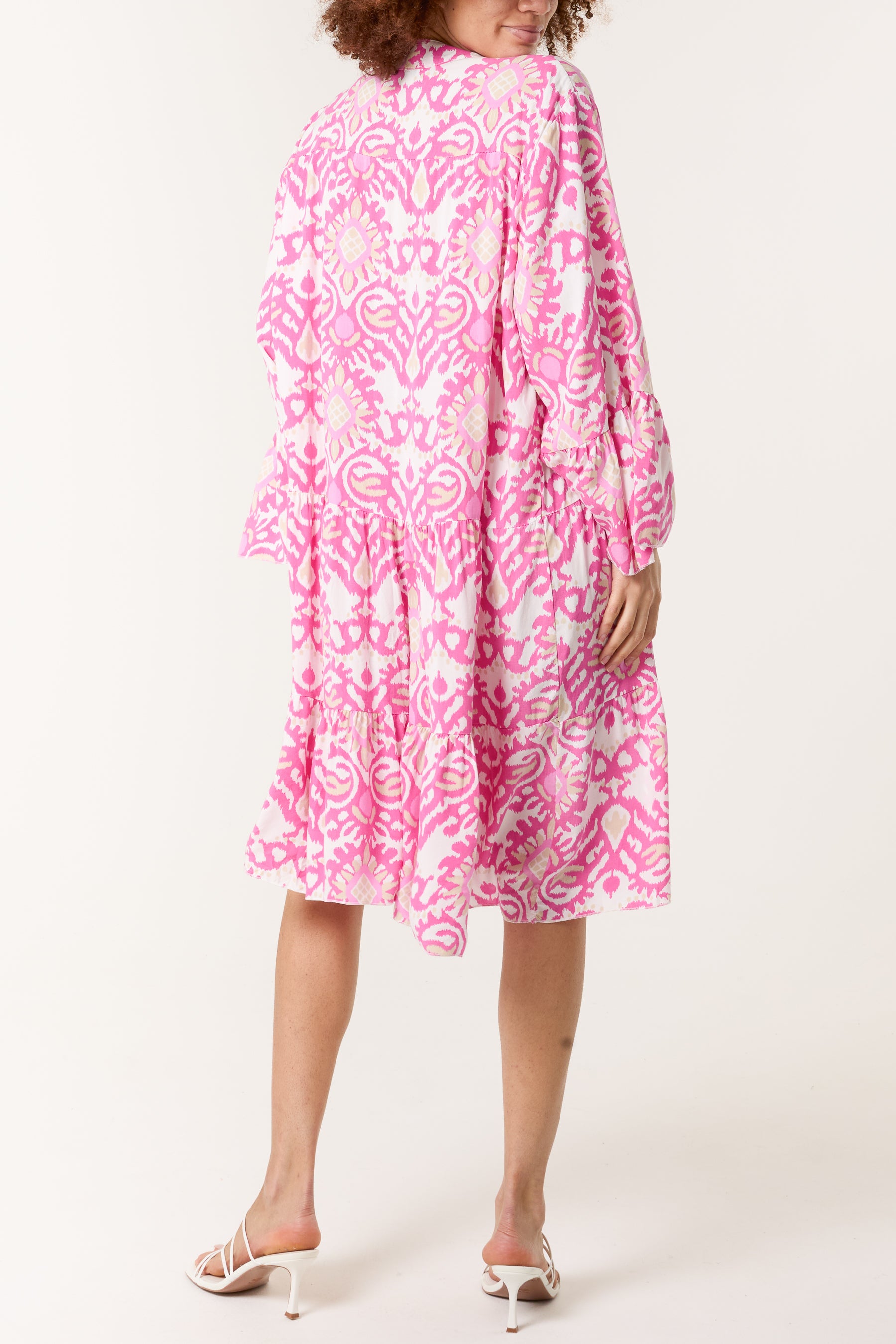 Ikat Print Tiered Midi Dress