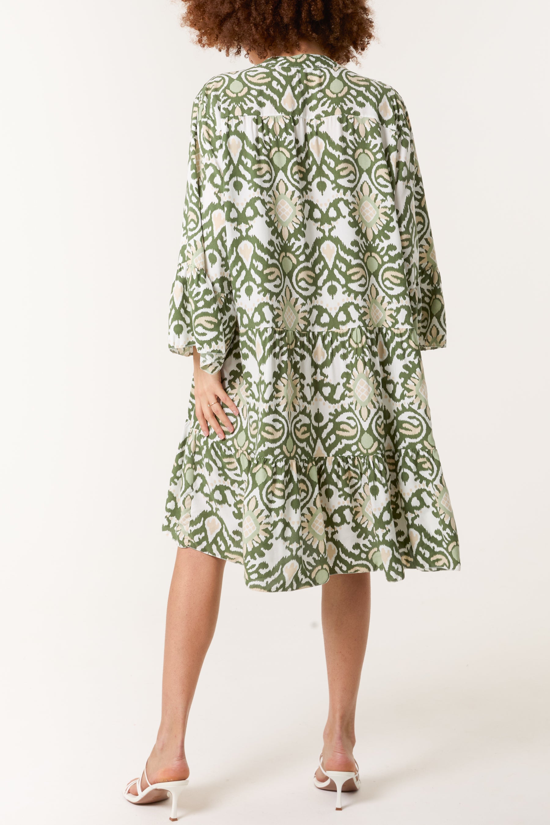 Ikat Print Tiered Midi Dress