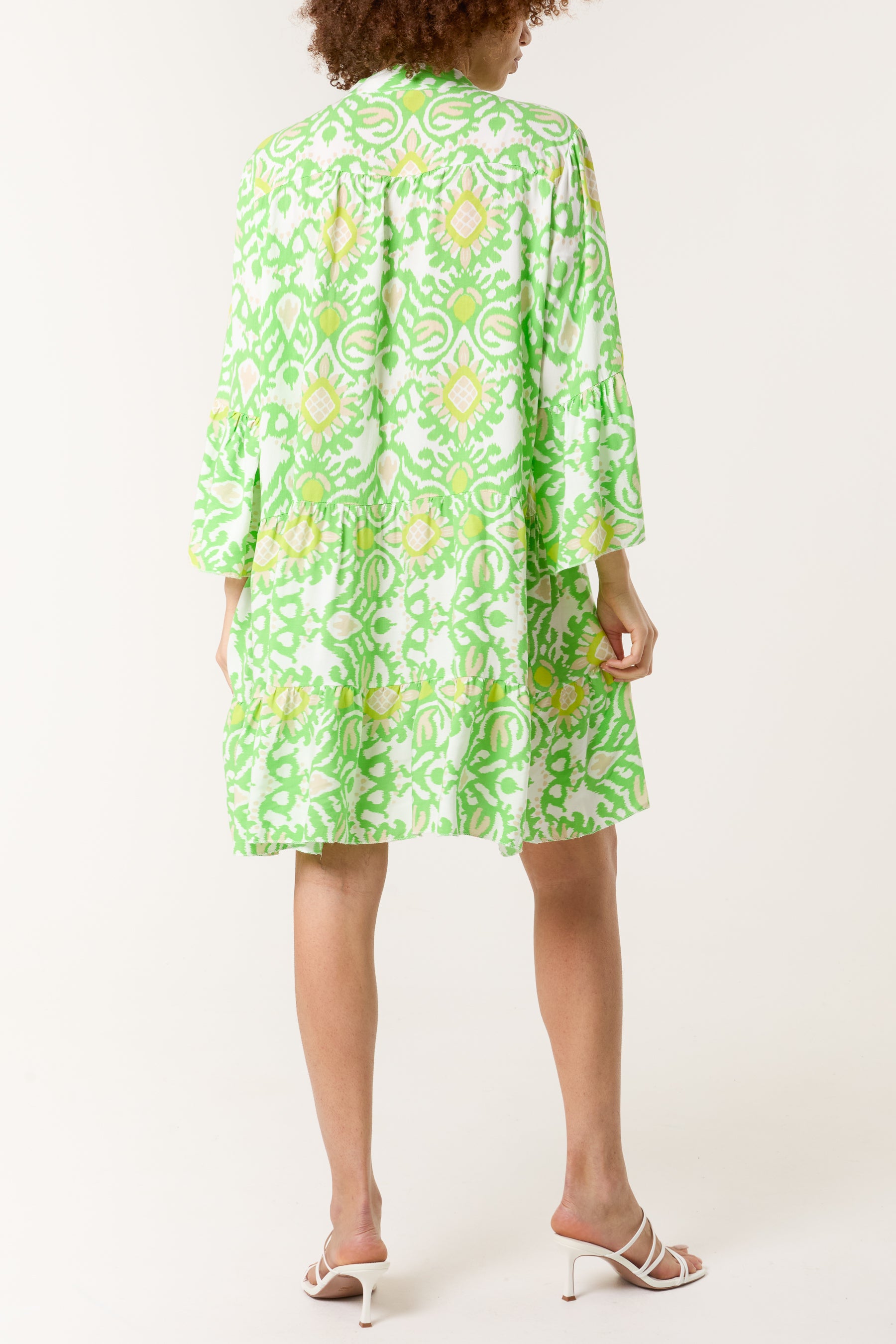 Ikat Print Tiered Midi Dress