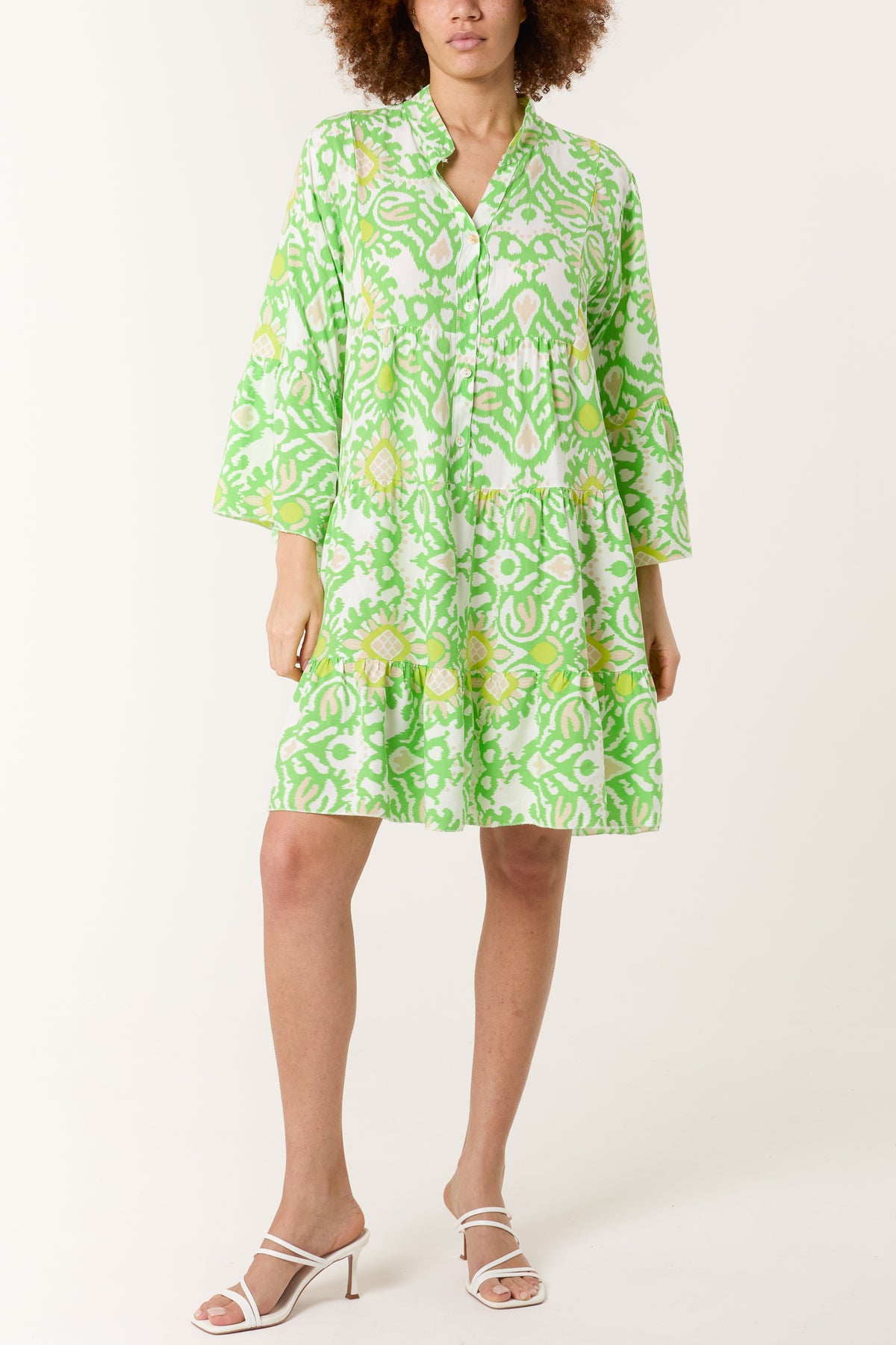 Ikat Print Tiered Midi Dress