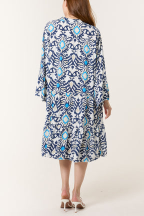 Ikat Print Tiered Midi Dress