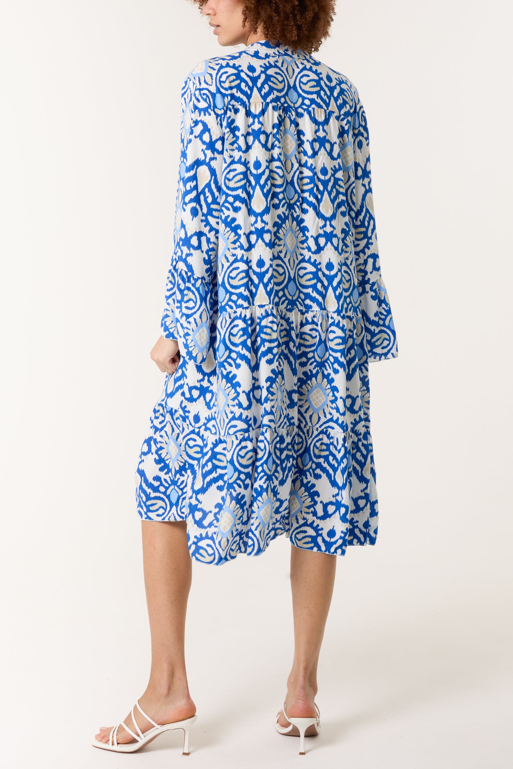 Ikat Print Tiered Midi Dress