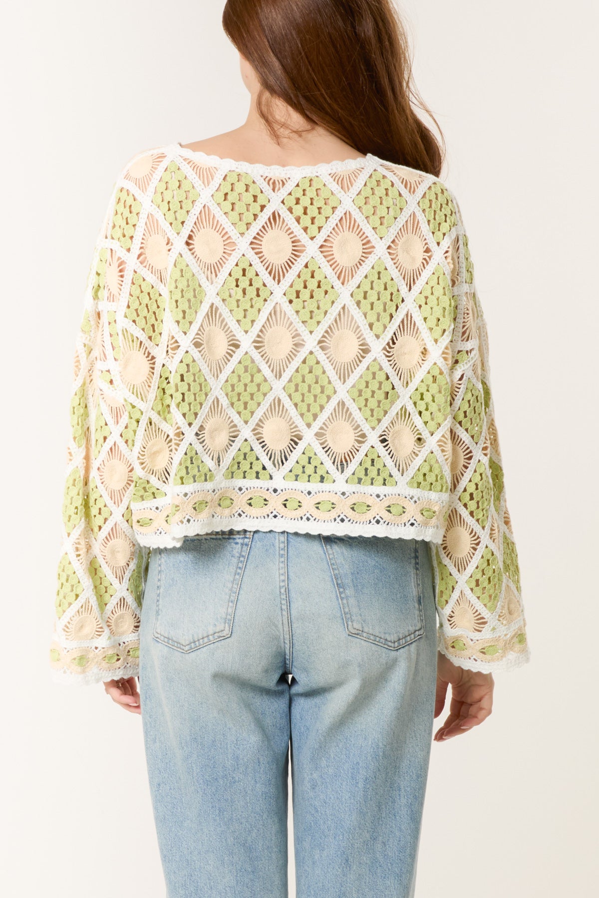 Boat Neck Long Sleeve Crochet Top