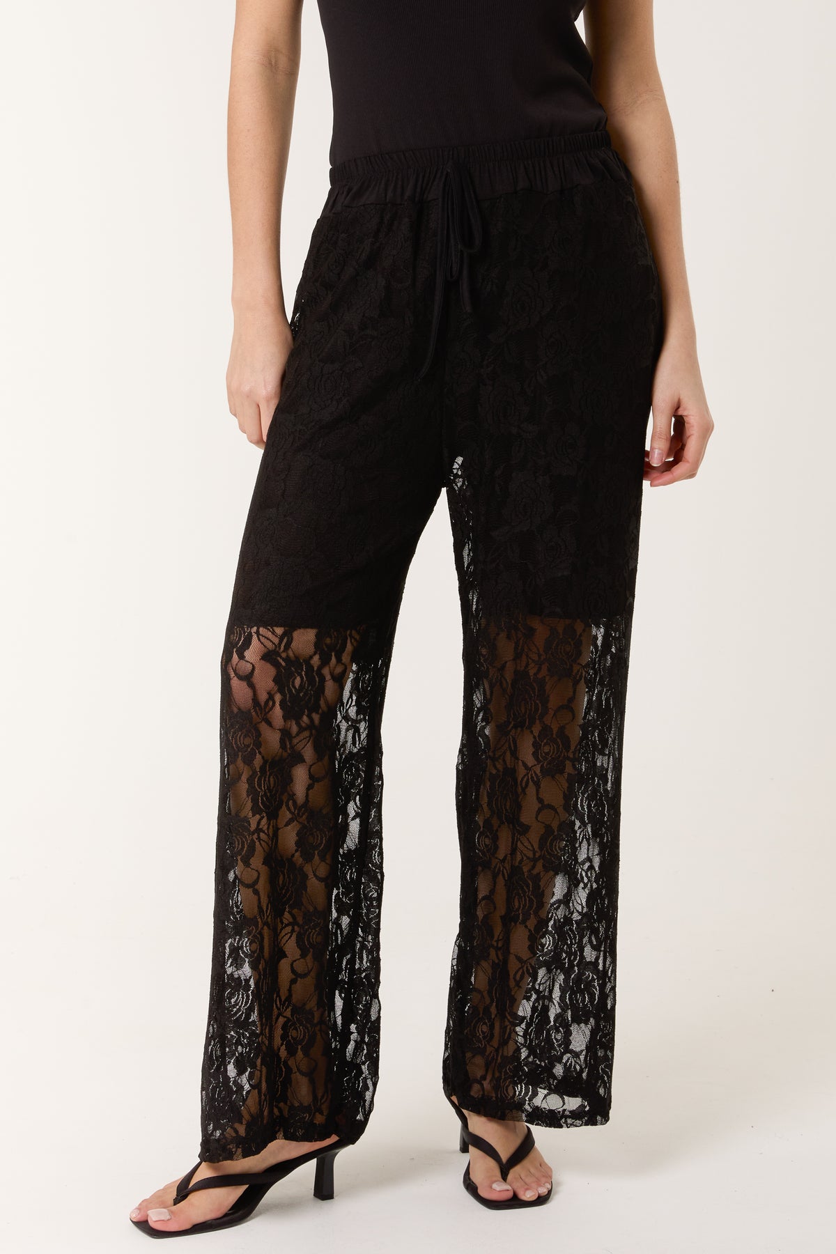 Elastic Waist Wide Leg Lace Trousers