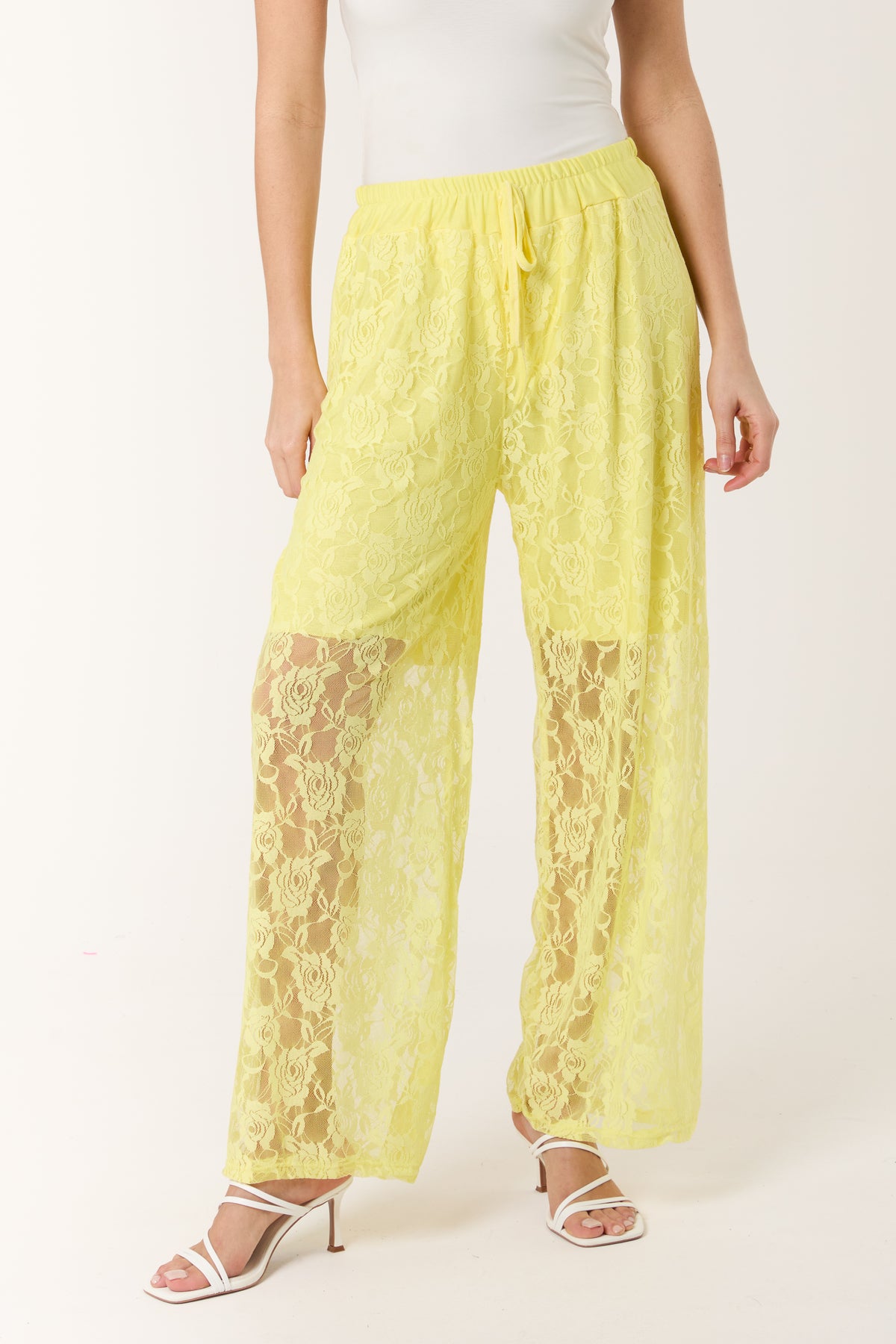 Elastic Waist Wide Leg Lace Trousers