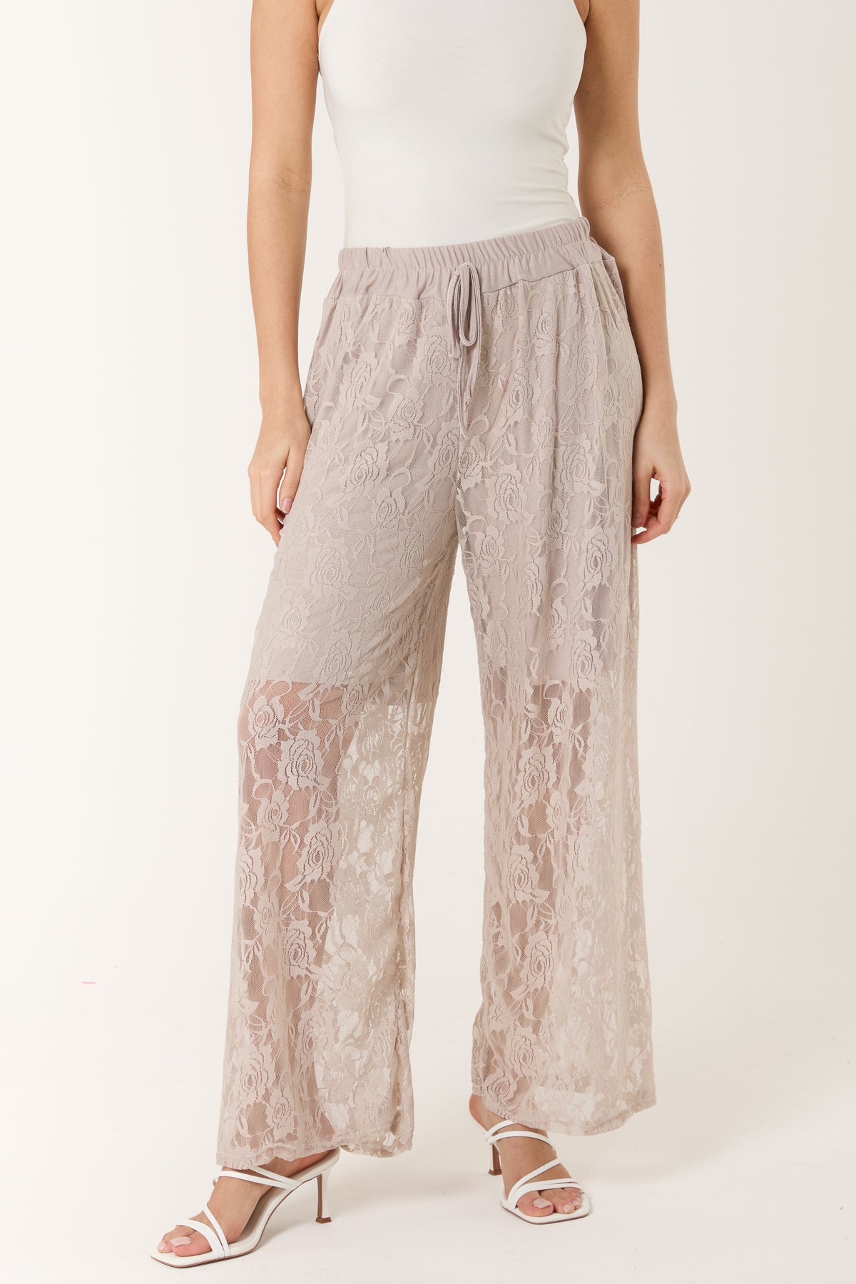 Elastic Waist Wide Leg Lace Trousers