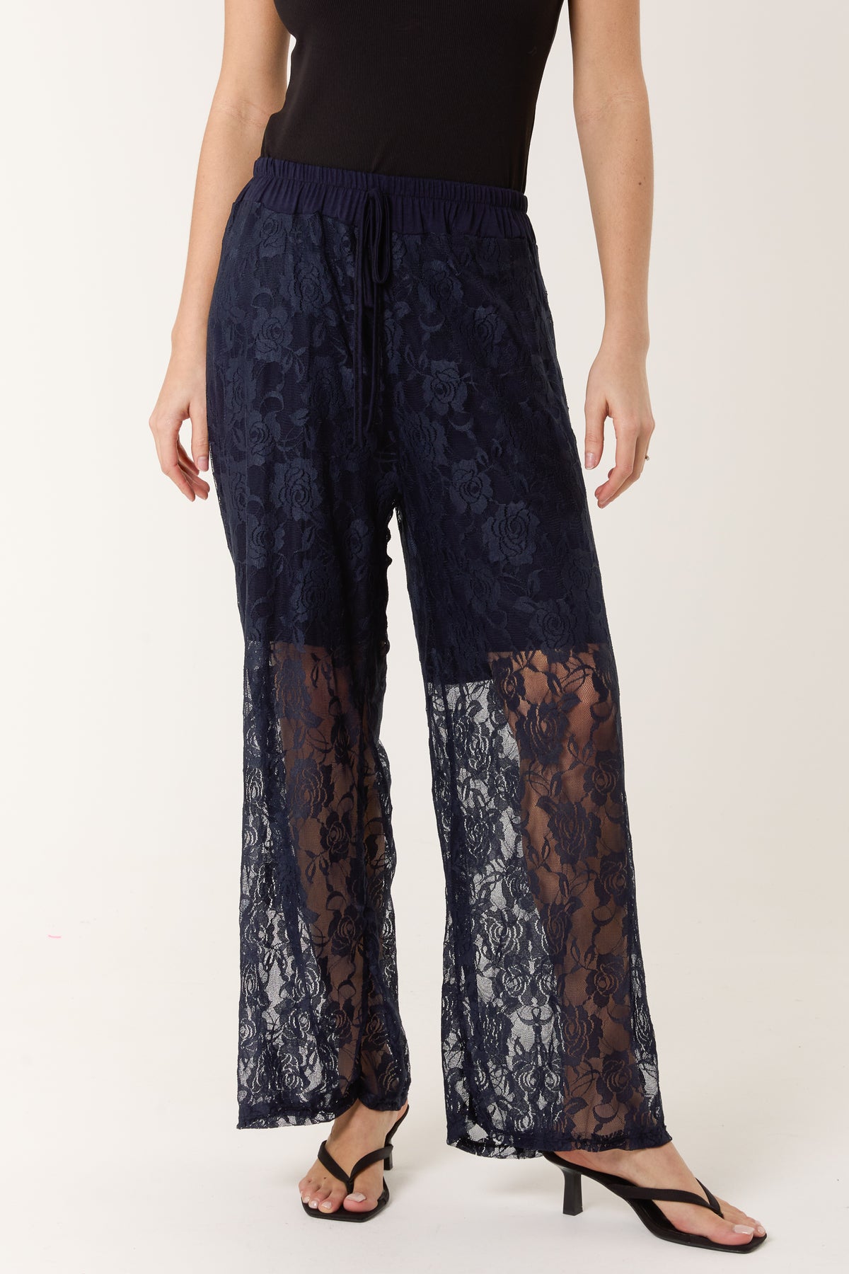 Elastic Waist Wide Leg Lace Trousers